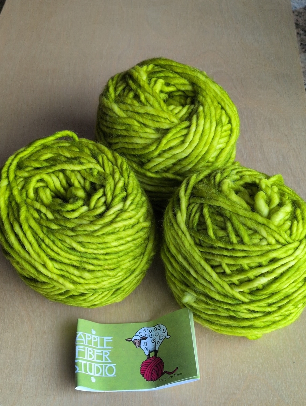 Apple Fiber Studio  Hand-Dyed Vibrant Green Yarn Bulky Weight- 3 Skeins De-stash